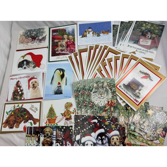 Pet Dog Cat Christmas Card Lot of 45 pc with Envelopes Holiday Greetings - Picture 1 of 9